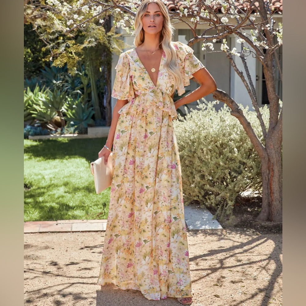 Sanae Floral Ruffle Cutout Maxi Dress